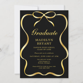 Invitación Fiesta de Graduación de Preparatoria Negra y Dorad