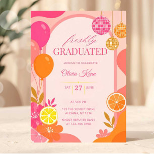Invitación Fiesta de Graduación de puesta de sol naranja rosa