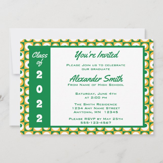 Invitación Fiesta de graduación de puntos de Kelly Green Whit (Anverso)