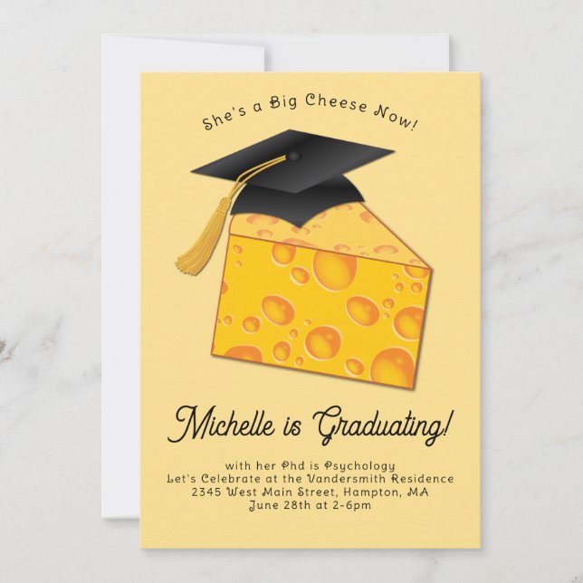 Invitación Fiesta de Graduación de queso Cheesy Funny Silly (Anverso)