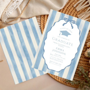 Invitación Fiesta de Graduación de Rayas Blancas y Azules 202