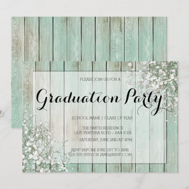 INVITACIÓN FIESTA DE GRADUACIÓN DE RESPIRACIÓN DE BEBÉ VERDE (Anverso / Reverso)