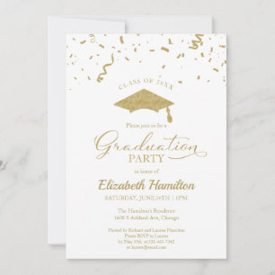 Invitación Fiesta de graduación de secundaria confeti dorado