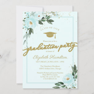 Invitación Fiesta de graduación de secundaria floral dorado t