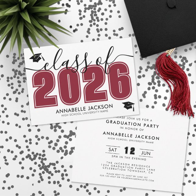 Invitación Fiesta de Graduación de Simply Red (Simple Modern Red Graduation Party Invitation)