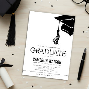 Invitación Fiesta de Graduación de Sombrero y Borla Minimalis