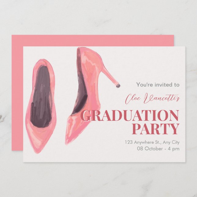 Invitación Fiesta de graduación de tacones dibujados a mano r (Anverso / Reverso)
