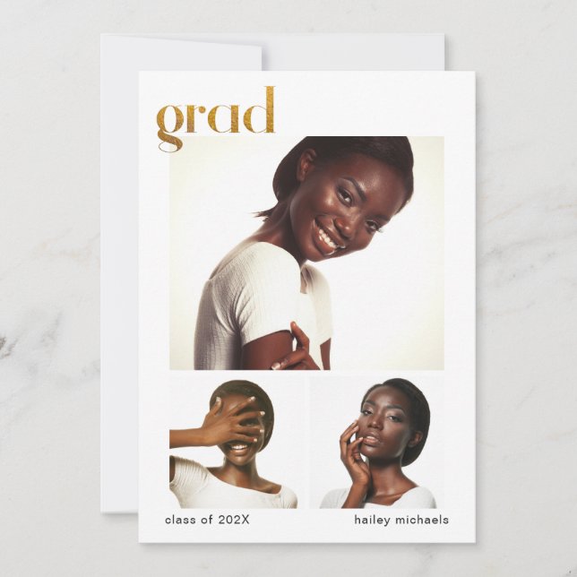 Invitación Fiesta de graduación de tres Collages de fotos Fau (Anverso)