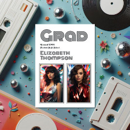 Invitación Fiesta de graduación de Typography Retro Disco de
