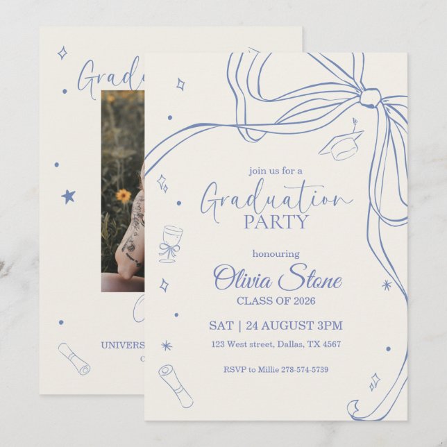 Invitación Fiesta de graduación de último año estilo Doodle d (Anverso / Reverso)