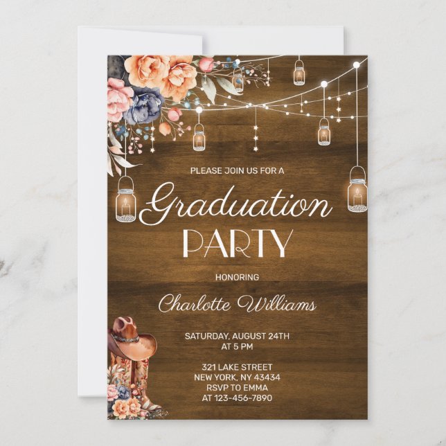 Invitación Fiesta de Graduación de Vaquero Occidental Rústico (Anverso)
