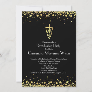 Invitación Fiesta de Graduación de Veterinaria Negro Oro