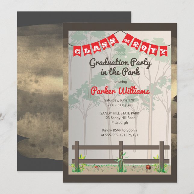 Invitación Fiesta de graduación de Woodsy en el parque (Anverso / Reverso)