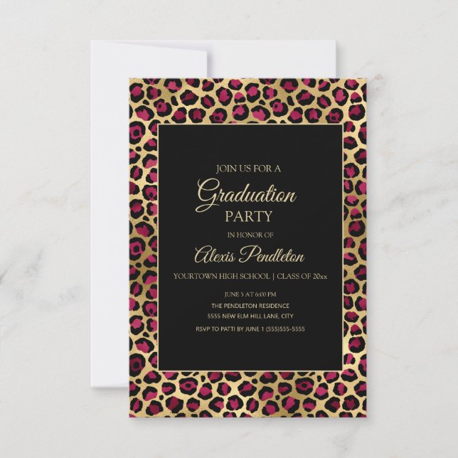 Invitación Fiesta de Graduación del Cheetah del Leopardo Negr (Anverso)