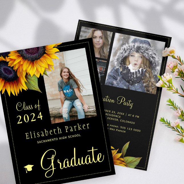 Invitación Fiesta de graduación del collage de oro de girasol (Subido por el creador)