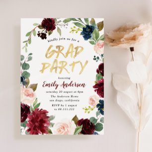 Invitación fiesta de graduación del guión de broche floral de
