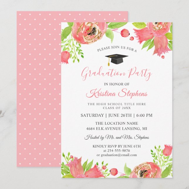 Invitación Fiesta de graduación del Jardín de primavera de la (Anverso / Reverso)