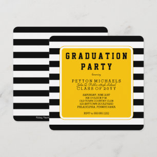 Invitación Fiesta de Graduación Deportiva con Rayas Negras y 
