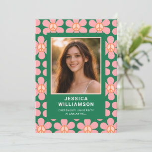 Invitación Fiesta de Graduación Divertida con Flores Retro en