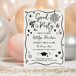 Invitación Fiesta de graduación divertida con garabatos a man