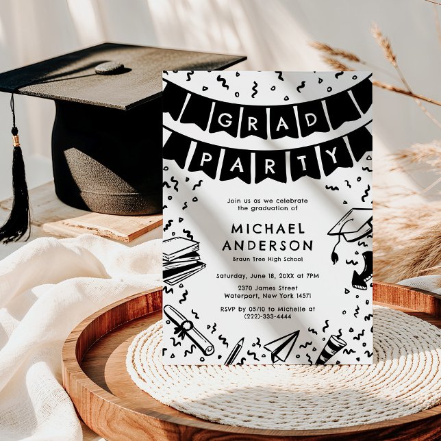 Invitación Fiesta de graduación divertida Doodle (Subido por el creador)