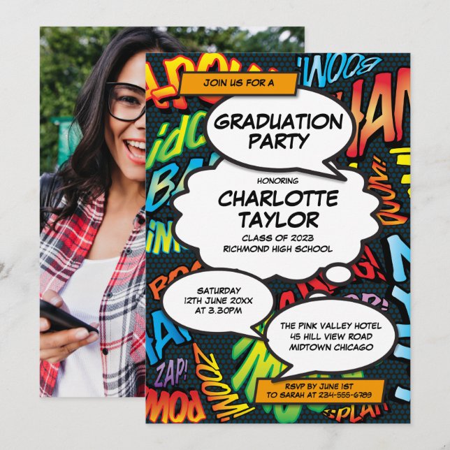 Invitación Fiesta de Graduación Divertida Moderna Clase de 20 (Anverso / Reverso)