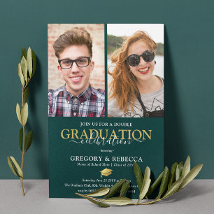 Invitación Fiesta de Graduación Doble Celebración Foto de Gra