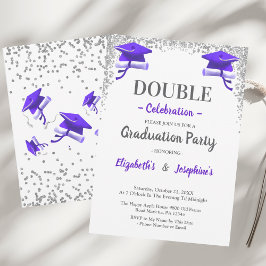 Invitación Fiesta de Graduación doble Celebración Gris Púrpur