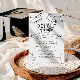 Invitación Fiesta de Graduación Doble con Doodle Negro de Mod