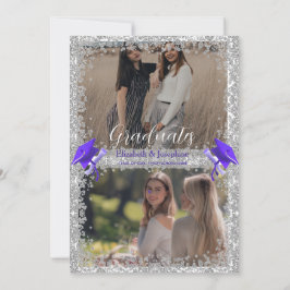 Invitación Fiesta de graduación doble Gris Morado 2 foto