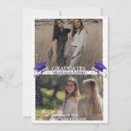 Invitación Fiesta de graduación doble Gris Morado 2 foto