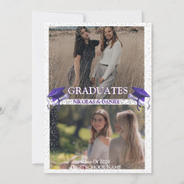 Invitación Fiesta de graduación doble Gris Morado 2 foto