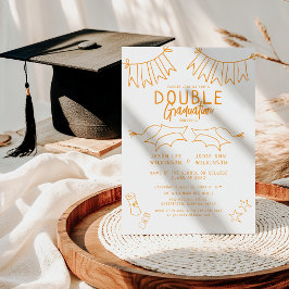 Invitación Fiesta de graduación doble Trendy Orange Doodle