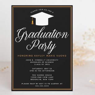 Invitación Fiesta de Graduación Dorada Negra Formal Chic Pers