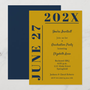 Invitación Fiesta de Graduación Dorado y Azul