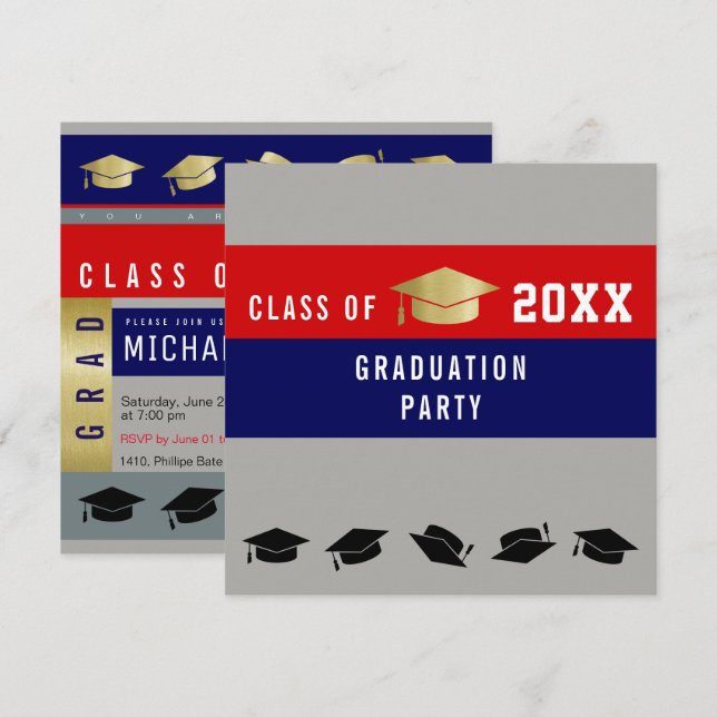 Invitación fiesta de graduación elegante (Anverso / Reverso)