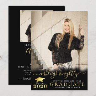 Invitación Fiesta de Graduación Elegante 2 Fotos Oro Negro 20