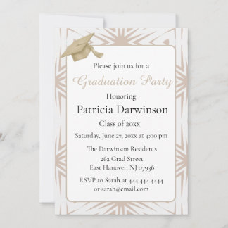 Invitación Fiesta de Graduación Elegante Art Déco en Beige y 