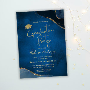 Invitación Fiesta de Graduación Elegante Azul Marino