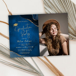 Invitación Fiesta de Graduación Elegante Azul Marino