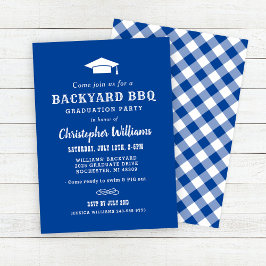 Invitación Fiesta de Graduación Elegante BBQ de Patio en Azul