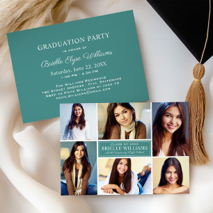 Invitación Fiesta de graduación elegante con collage de fotos