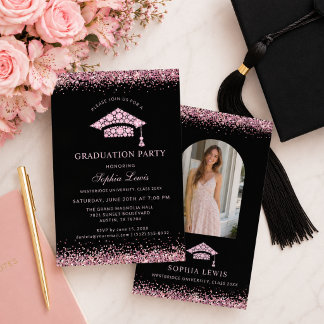 Invitación Fiesta de Graduación Elegante con Diamante Rosa