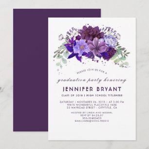Invitación Fiesta de graduación elegante con flores moradas d