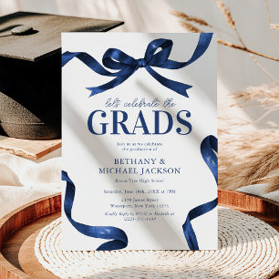 Invitación Fiesta de Graduación Elegante con Lazo Azul