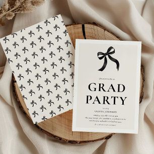Invitación Fiesta de Graduación Elegante con Lazo Negro
