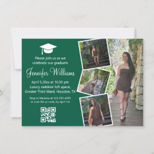 Invitación fiesta de graduación elegante de 4 fotos código qr