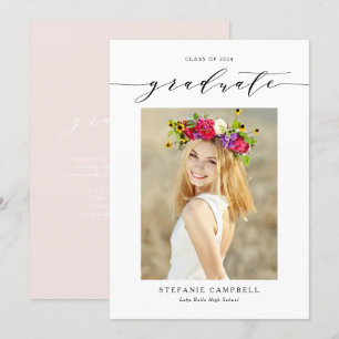 Invitación Fiesta de graduación elegante de la foto del rosa