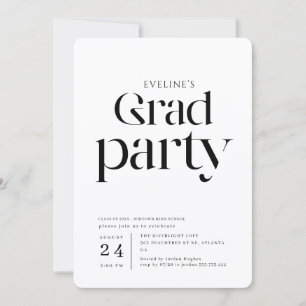 Invitación Fiesta de Graduación Elegante en Blanco y Negro