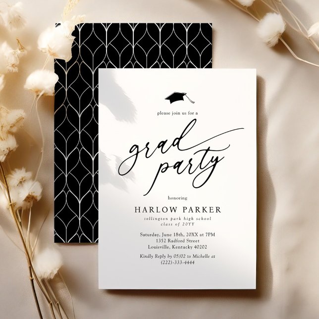 Invitación Fiesta de Graduación Elegante en Blanco y Negro (Subido por el creador)